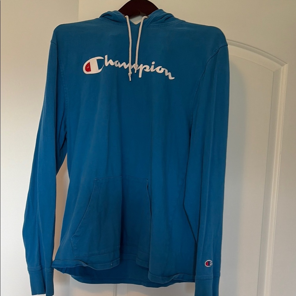Champion Blue Script Logo Hoodie